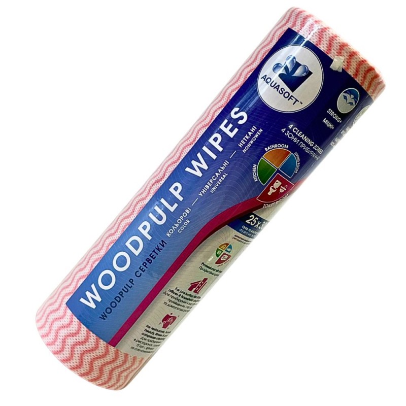 Серветки Aquasoft 25х30 (50 шт.) woodpulp сітка рожева хвиля рулон